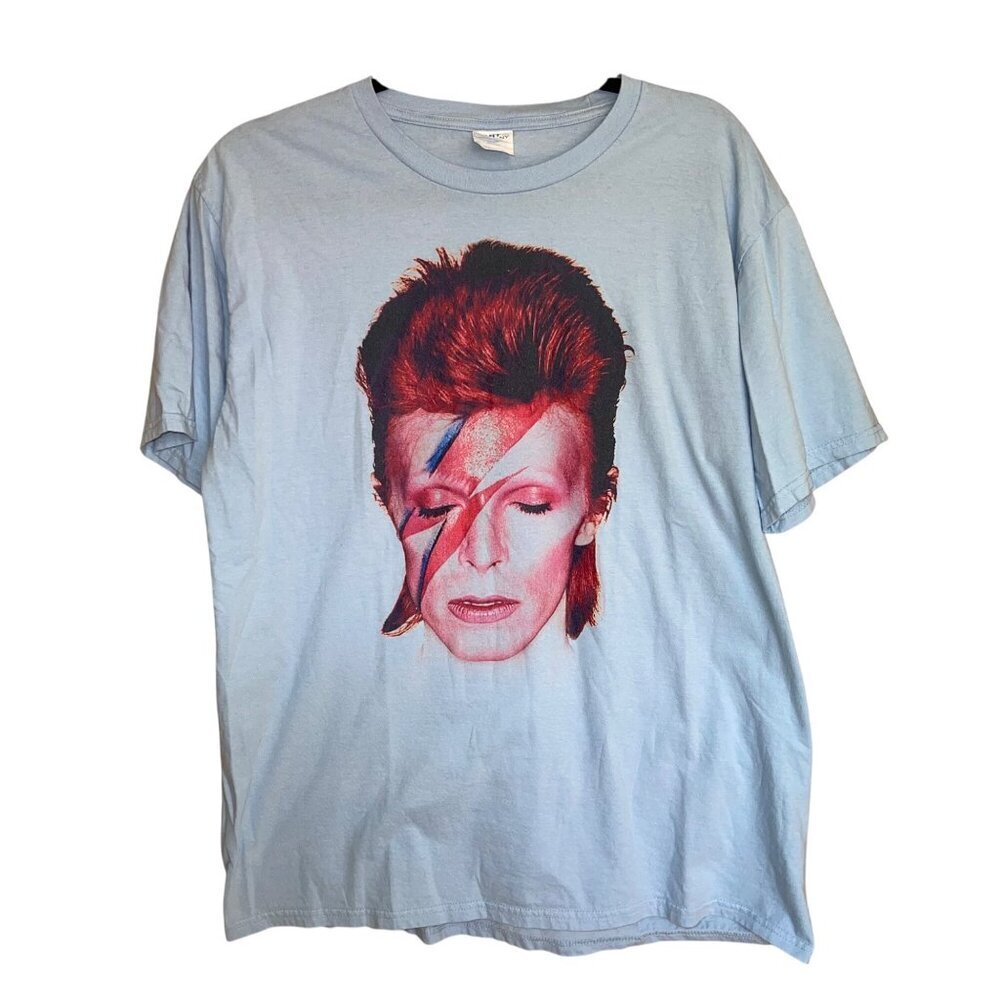 Port Company Mens Tee Shirt Size Large Blue David Bowie Crew Neck Pure Cotton